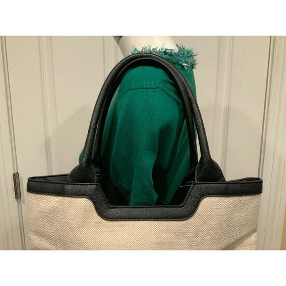 Rachel Zoe Khaki Tan Natural Capri Tote Black Leather Straps - Picture 5 of 9